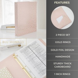 BLU MONACO Geometric Gold Foil Lighter Pink Binder 3 Ring - Set of 2-1 Inch 3 Ring Binders