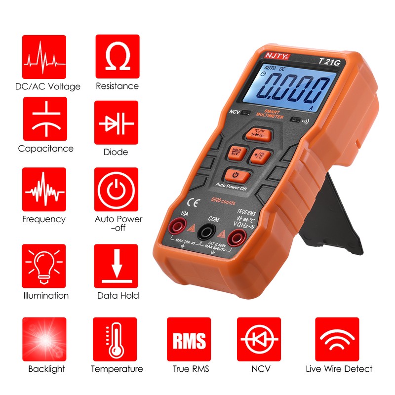 NJTY T21G Mini Smart Multimeter 6000 Counts True RMS Universal