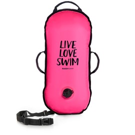 BUDDYSWIM Open Water Swimming Buoy 10L for Crossing and Competitions. Nylon Surface, Ultralight and Durable, with Handles and Adjustable Belt. Adult Swim Ring Pink