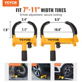 VEVOR Universal Wheel Clamp Lock, 2 Pack Adjustable Anti-Theft Tire Lock, Heavy-Duty Steel for ATV SUV Car Golf Cart Boats Motorcycles, with 6 Keys