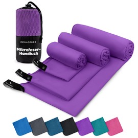 ZENACROSS Microfibre Towel Set of 3 with Transport Bag - Quick-Drying and Versatile Fitness Towel - Sports Towel Sizes - XS, S, M - Purple