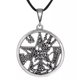 EjewelryPlus Sterling Silver Tetragrammaton Pentagram Pagan Wiccan Pendant 40mm | Made in USA