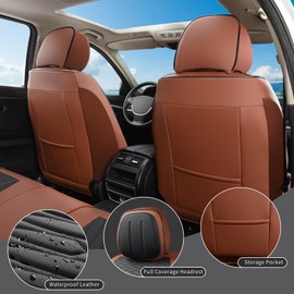 COMFDRIVE Car Seat Covers Front Seats, Universal Faux Leather Seat Covers for Cars, Waterproof Front Seat Covers, Breathable Automotive Seat Covers for Most Sedans, Pickup Trucks, SUV, Brown-Black