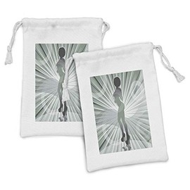 Ambesonne African American Fabric Pouch Set of 2, Afro AmericWomin High Heels Silhouette with Ray Background Pattern, Small Drawstring Bag for Toiletries Masks and Favors, 9" x 6", Black