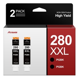 Acaves Compatible Ink Cartridge Replacement for PGI-280XXL PGI 280 XXL Compatible with PIXMA TR7520 TR8520 TS6120 TS6220 TS8120 TS8220 TS9120 TS9520 TS9521C Printer (2 PGBK)