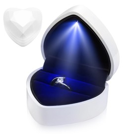 PRETTI Ring Box with Light Heart Shaped Velvet Ring Box with LED Light Perfect Engagement Ring Box for Proposal Wedding Illuminated Jewelry Case Ring Storage Box for Display Gift Gifting (White)