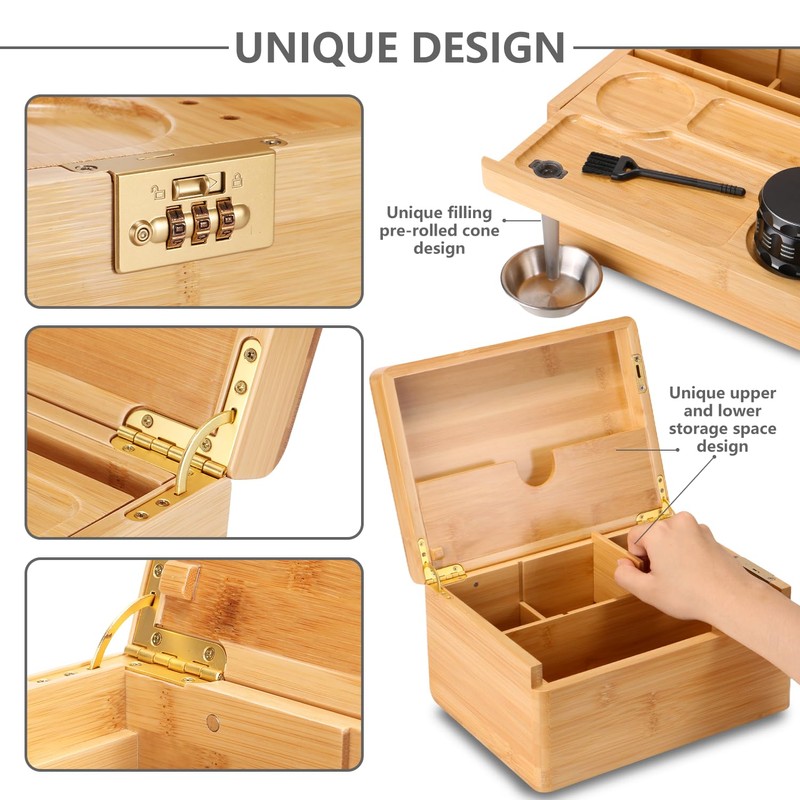 BAWADE Premium Bamboo Storage Box with Lock
