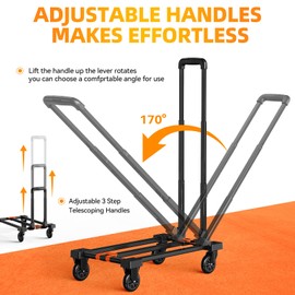 YADUFA Folding Hand Truck Collapsible Crate Set, No Assembly Required 2 in 1 Utility Portable Rolling Crate Handcart with 4 Big Wheels & 2 Elastic Ropes & Removable Storage Crates