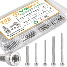 VGBUY 298pcs M4 Screws Assortment, M4 Screws Bolts for 3D Printer DIY, Hex Socket Head Cap Screw Bolts Nuts Washer Kit, 304 Stainless Steel, 25/30/35/40/45/50mm
