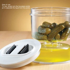 Small Pickle and Olives Jar With Dry Wet Separation Strainer - Acrylic Leakproof Flip Container for Kimchi, Canned Fruit - Kitchen Tool