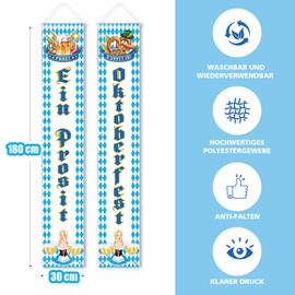 BOOMTOP 2pcs Oktoberfest Deko Banner Bayerische Dekoration Girlande Oktoberfest Willkommen Banner Tür Garten Wand Deko Blau Weiß für Bierfest Wiesn Party Indoor Outdoor Hängende Dekoration 180 x 30 cm