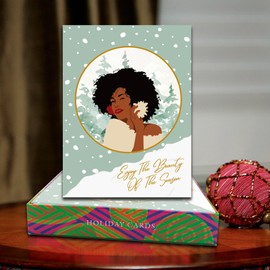Shades of Color Enjoy The Beauty Of The Season African American Christmas Cards 5 x 6.75 inches, 15 Cards and Envelopes (X23-180)