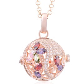 Collar Llamador de Angel - MANTO DE LUZ Y FLORES - Colgante Dije Esfera con Cascabel, Proteccion y Armonia Amuleto Espiritual Energia Positiva Regalo Especial para Mujer Angeles de la Guarda Amuleto de Proteccion Talisman- VA223- Incluye Esfera a su Elec