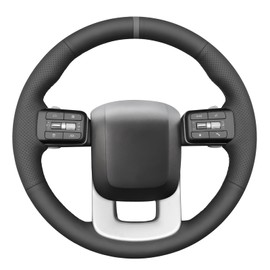 MEWANT Hand Stitch Grey Stripe Artificial Leather Steering Wheel Cover for Hyundai Santa Fe 2024 DIY Steering Wheel Wrap