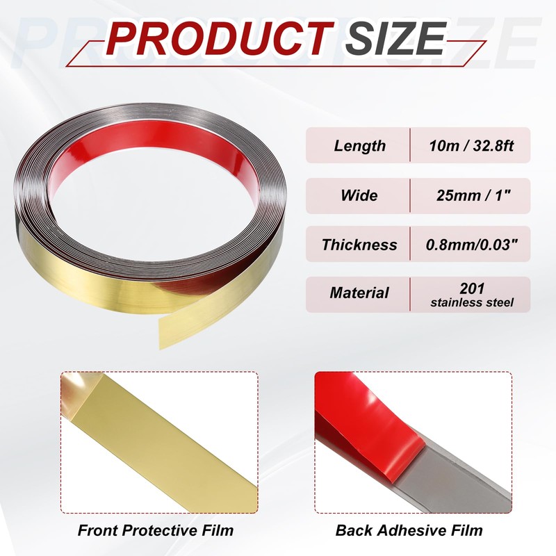 MECCANIXITY Gold Trim Peel and Stick, Self Adhesive Mirror Trim