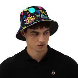 Retro 80s 90s Bucket Hat Accessories Women Men Black Hip Hop Cap Party Outfits