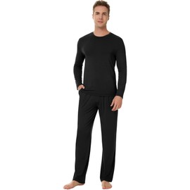 NACHILA Pajamas for Men Sleepwear Long Sleeve Pjs Sets Soft Loungewear with Sleep Pants-Viscose Made from Bamboo Black S