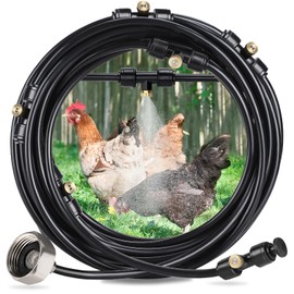 GSDOTZAP Chicken Coop Cooling System, 19.6FT Misting Line with 6 Brass Mist Nozzles, Brass Adapter(3/4") Outdoor Misting Water System, Easy DIY Installed Mister for Chicken Coop Backyard Garden Patios