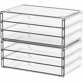 Yieach 2 Pack Acrylic Storage Drawers With 6 Drawers,Stackable Desk Organizer and Makeup Organizer,Large Clear Office Supplies Organizer for Pen,Stationary,Palettes,Arts Craft Organizers and Storage