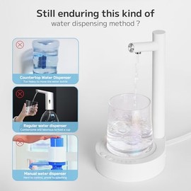 Desktop Water Dispenser for 5 Gallon Bottle, PLUZZ Portable Small Electric Water Pump for 5 Gallon Jug for Home, Office, Camping, Outdoor, Easy & Useful White Rechargeable Countertop Water Pump