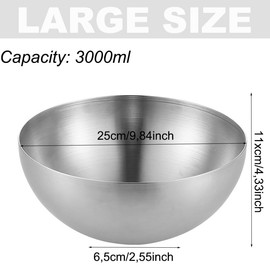 Bhina 1 Piece Large Silver Korean Style Rice Bowl, Korean Stainless Steel Bowl, Salad Bowl, Mixing Bowl, Stainless Steel, Capacity for Salads, Pasta, Soups, Rice, Fruit (25 cm)