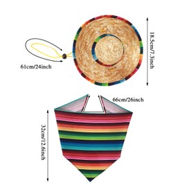 Mexican Dog Costume Accessories Cinco De Mayo Fiesta Party Decorations, Pet Serape Outfit for Dogs and Cats Sombrero Hats Hat and Colorful Stripe Bandana Pet Triangle Bib Scarf