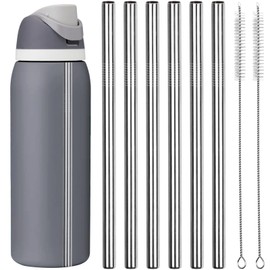 6 PCS Metal Replacement Straws for Owala Water Bottle 40 oz, Reusable Stainless Steel Straws With 2 Cleaning Brush Compatible With Owala Water Bottle