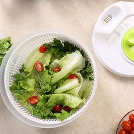 AIMALL Salad Spinner Vegetable Lettuce Washer Dryer Serving Bowl Container Large, White, 8.86x5.91 inches