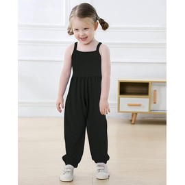 Vieille 4T Girls Summer Outfits Black Romper Clothes Spaghetti Strap Sleeveless Jumpsuit Harm Long Pants Rompers with Pockets 3T 4T