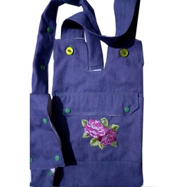 Embroidered Denim Catheter Night Bag Holder with a Pocket, Tube Cover (1 Meter Long) and Adjustable Handle. Cover for a Catheter Night Bag. Ideal for a Wheelchair User..