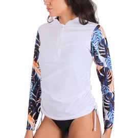 MASOCIO UV Shirt Women's Long-Sleeved and 1/4 Zip Surf Swimming Shirt UPF 50+Rash Guard S-XXL, White