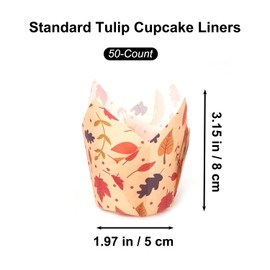 Bakexcel Standard Tulip Baking Cups, Premium Greaseproof Paper Tulip Cupcake Liners for Wedding, Party Celebrations, 50-Count(Maple-Light)