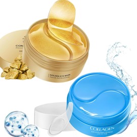 120Pcs Bolsas y Ojeras Parches de Ojo, 60PCS 24K Gold Parches Ojos+ 60PCS Colágeno Mascarillas Ojos