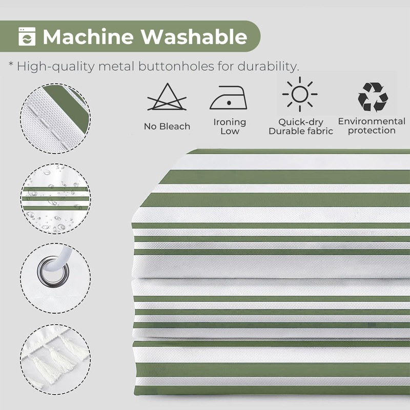 Seasonwood Sage Green Shower Curtain Boho Stripe Shower Curtains with