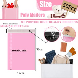 50pcs 17x30cm Pink Vinted Postage Bags Mailing Bags for Clothes,Mailing Poly Postal Self Seal Bags,Parcel Shipping Bags Strong Packaging Bags Delivery Bags Plastic Envelopes for Posting Clothes Parcel
