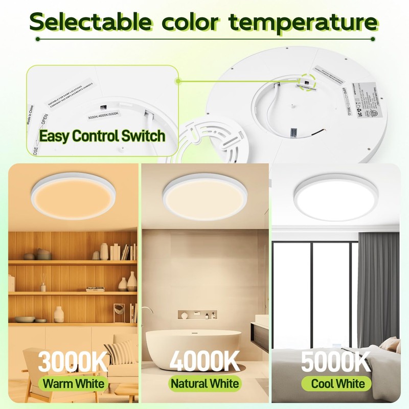 hykolity 2 Pack 9 Inch Selectable CCT LED Round Flat