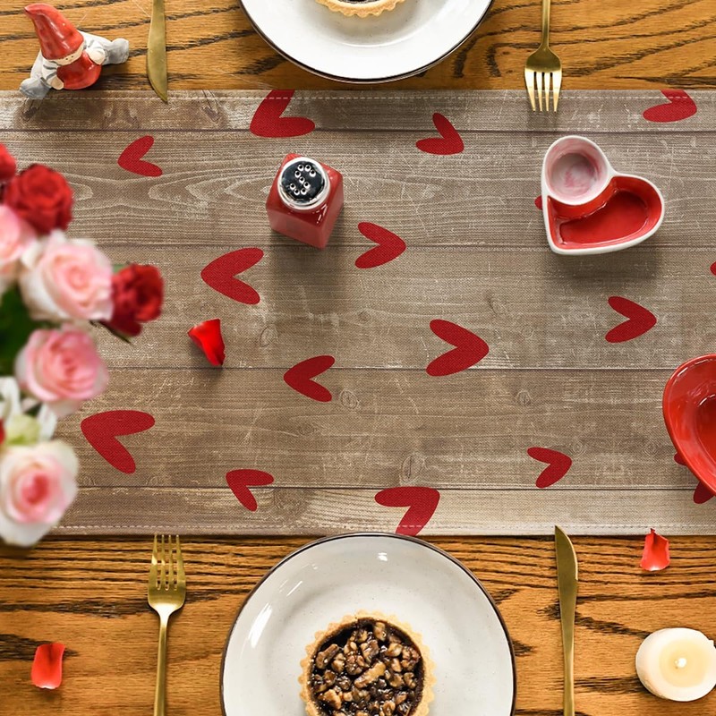 Artoid Mode Wood Love Valentine's Table Runner, Seasonal Anniversary Kitchen