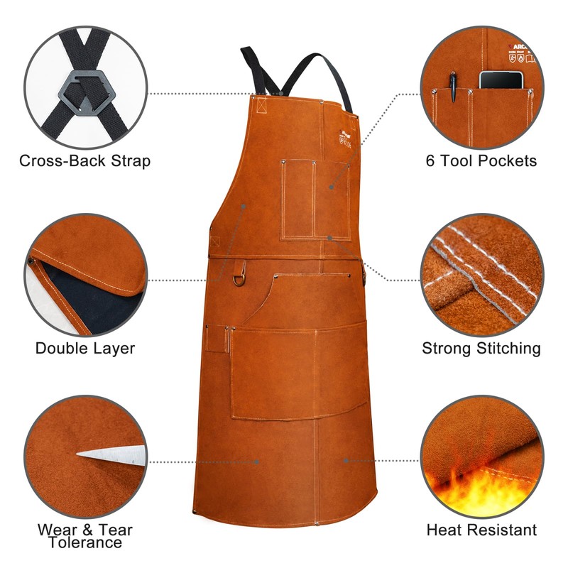 ARCCAPTAIN Leather Welding Work Apron 24" X 36" Heat Flame