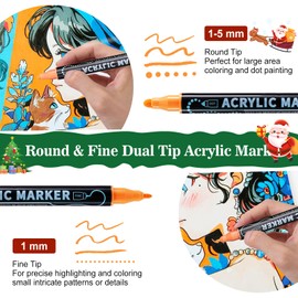 nauets 80 Colors Waterproof Dual Tip Acrylic Paint Markers, Premium Dot & Fine Tip Coloring Paint Pens Set for Paper, Rock, Wood, Fabric, Canvas, Glass, Ceramic and DIY Crafts Art Supplies