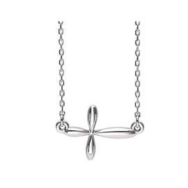 DiamondJewelryNY Sideway Cross, Sterling Silver Cross Necklace (Cross 1/2" X 3/8")