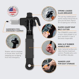 Stinger Super Duty Car Emergency Escape Tool, Hardened Carbon Steel Vehicle Safety Hammer, Spring Loaded Window Breaker, Razor Sharp Seat Belt Cutter, Life-Saving Rescue Tool (Combo 2 pcs Black)