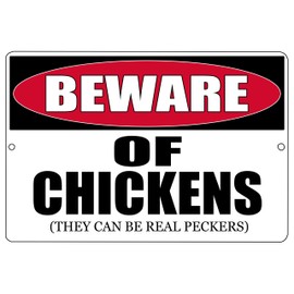 Rogue River Tactical Funny Beware of Chickens Metal Tin Sign Farm Ranch Kitchen Wall Decor Warning Sign