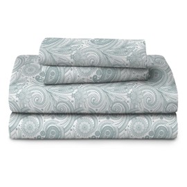 Welhome Twin Size Bed Sheet Set, 100% Cotton Percale Full Size Deep Pocket Super Soft Bedding Set, Cooling, Breathable & Extra Soft, Ethereal Paisley