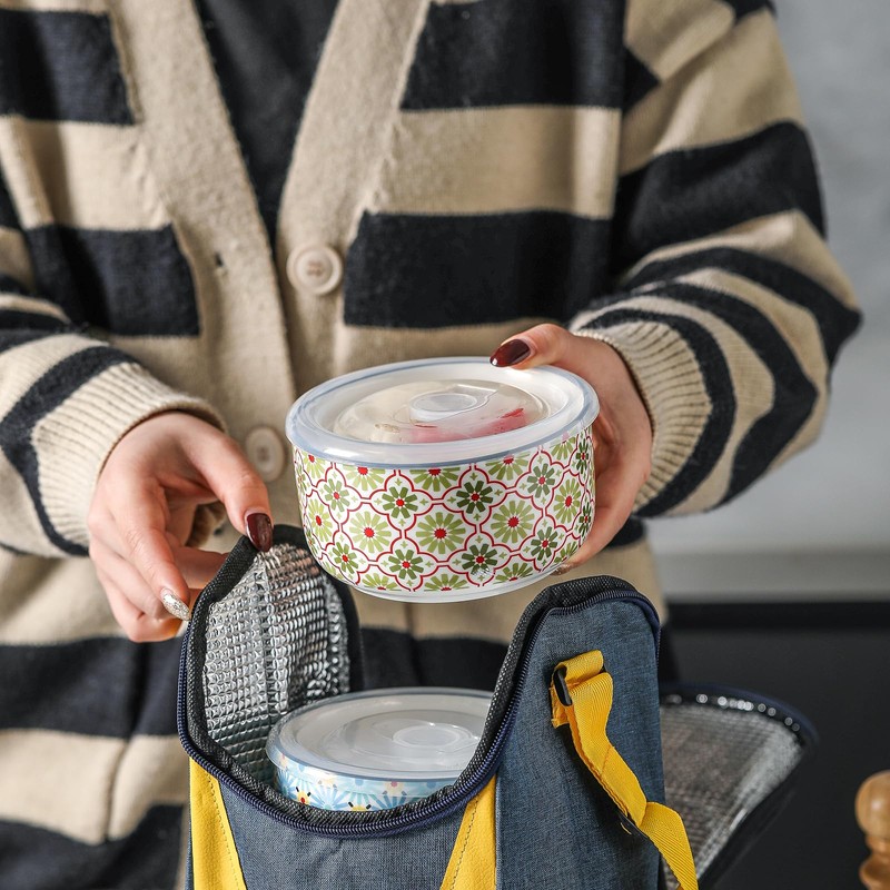 Chubacoo Ceramic Bowls Set with Lid: Microwave Safe Soup Containers