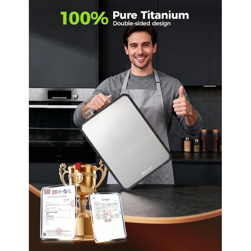 Titanium Cutting Board for Kitchen, Double Sided Non Toxic Titanium