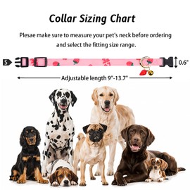 Wanmu Small Dog Collars for Female Dogs, Cotton Handmade Pink Girly Puppy Collar with Pink Strawberry Pendant, Neck 9-13in