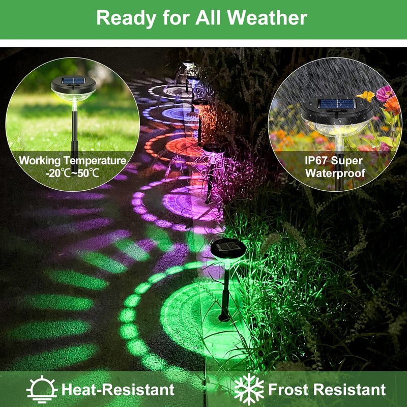 Bright Solar Pathway Lights 6 Pack,Color Changing+Warm White LED Solar