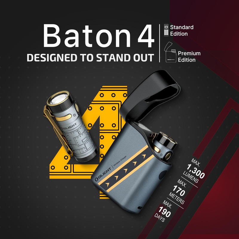 OLIGHT Baton4 Premium Edition Compact Handheld Torch Max 1300 Lumens