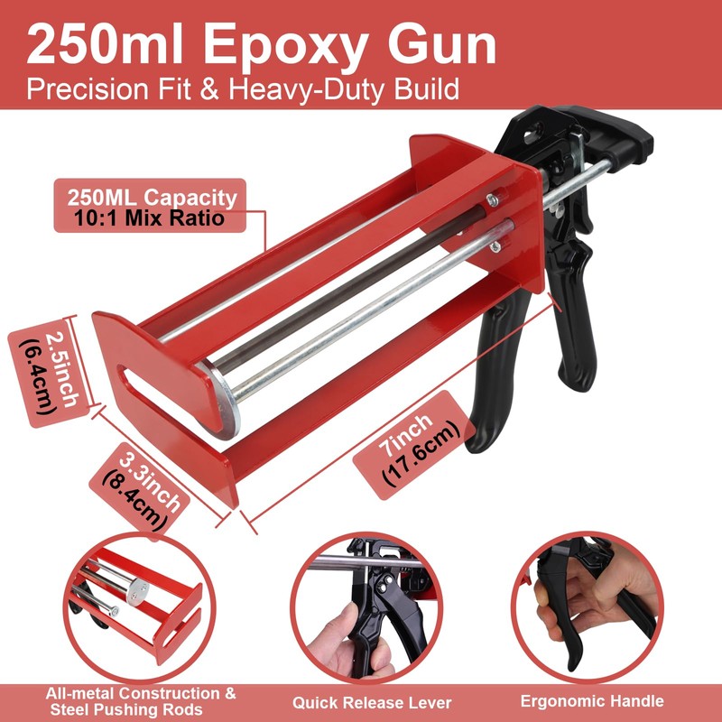 250mL 10:1 Epoxy Gun – Dual Cartridge Adhesive Dispenser for