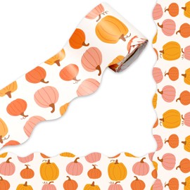 JarThenaAMCS 32.8Ft Fall Bulletin Board Border Orange Pink Pumpkin Die Cut Trim Border Roll for Autumn Thanksgiving Classroom Chalkboard Wall Decor